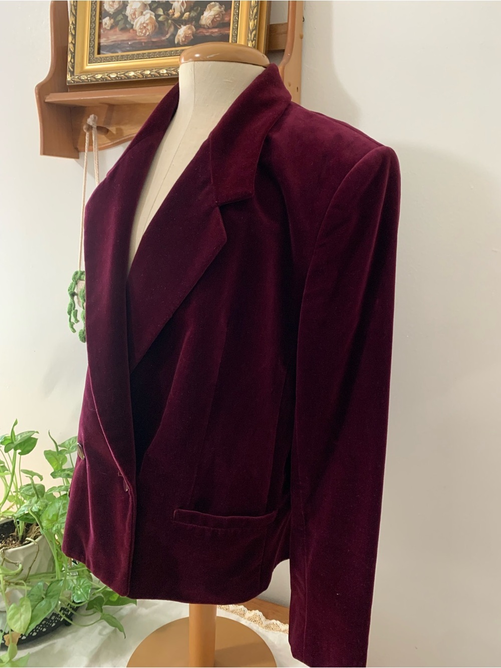 Jones New York Vintage 90s Magenta Cotton Velvet Blazer Jacket Size 10 - Picture 7 of 14